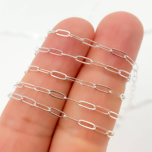 Permanent  Jewelry Sterling Silver Flat Paperclip Chain: 7in. / 4.1mm-5mm / Paperclip
