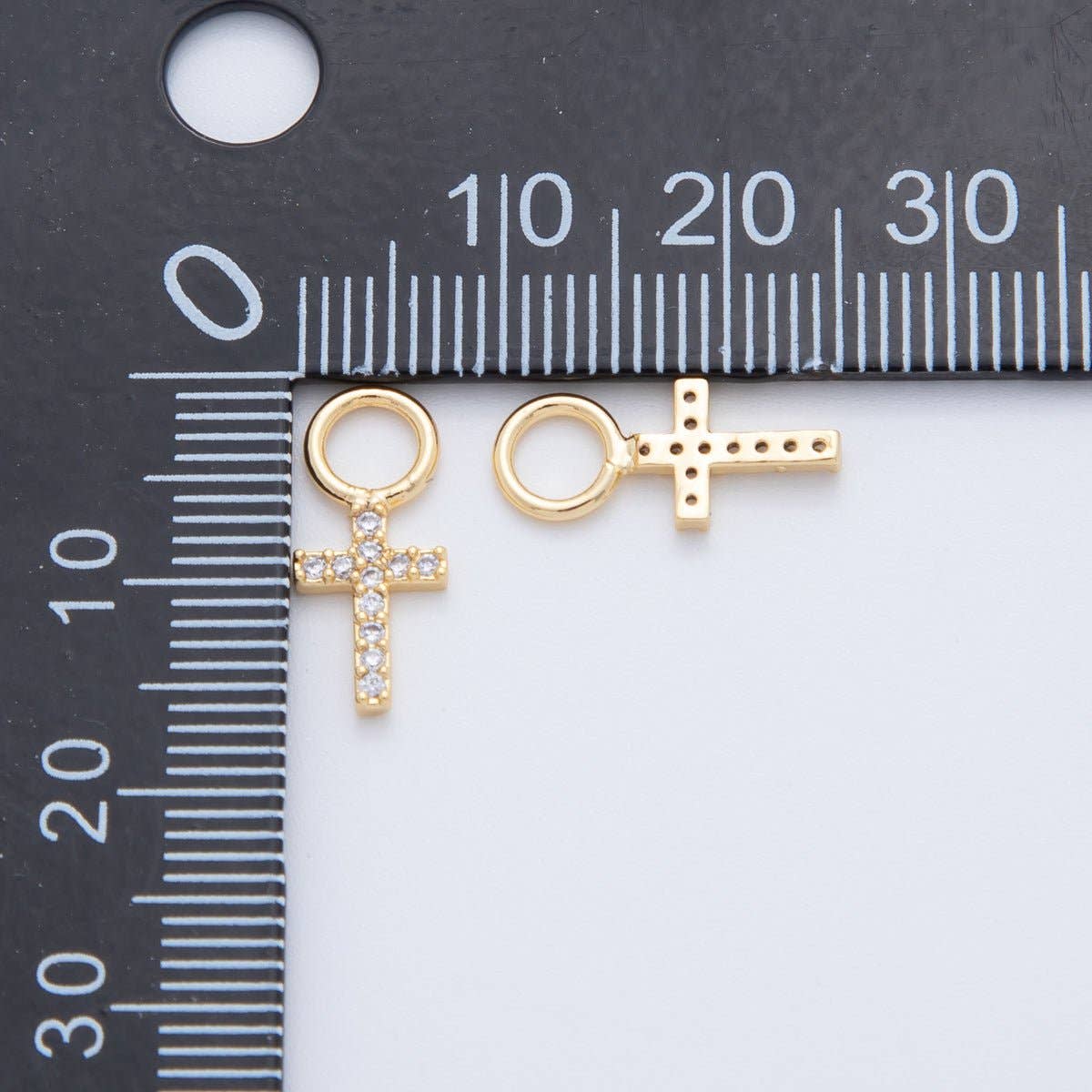 18K Gold Filled Micro Paved Religious Cross Add-On Drop Earring Charm | AF753