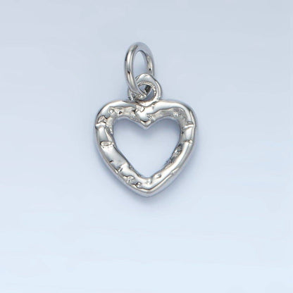 24K Gold Filled Hammered Heart Open Mini Charm in Gold & Silver | D743: Silver
