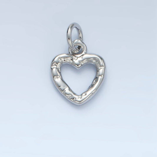 24K Gold Filled Hammered Heart Open Mini Charm in Gold & Silver | D743: Silver