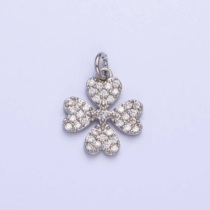 Gold, Silver Micro Paved CZ Heart Petal Clover Quatrefoil Add-On Charm | AC769 AC770: Gold
