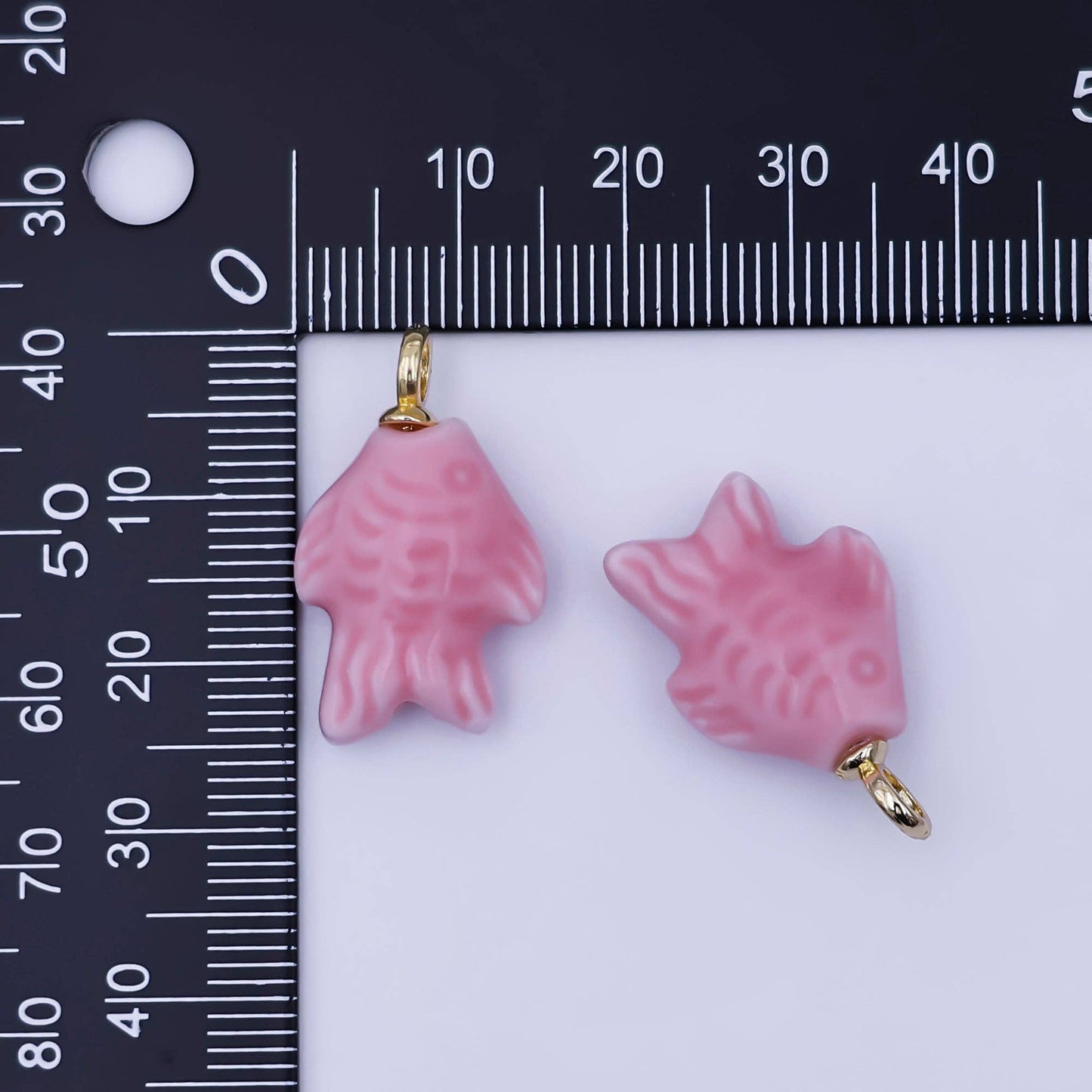 24K Gold Filled 25mm Orange, Red, Yellow, Blue, Green, Teal Fish Ceramic Porcelain Drop Charm | C960 - C963: Green