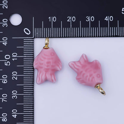 24K Gold Filled 25mm Orange, Red, Yellow, Blue, Green, Teal Fish Ceramic Porcelain Drop Charm | C960 - C963: Blue