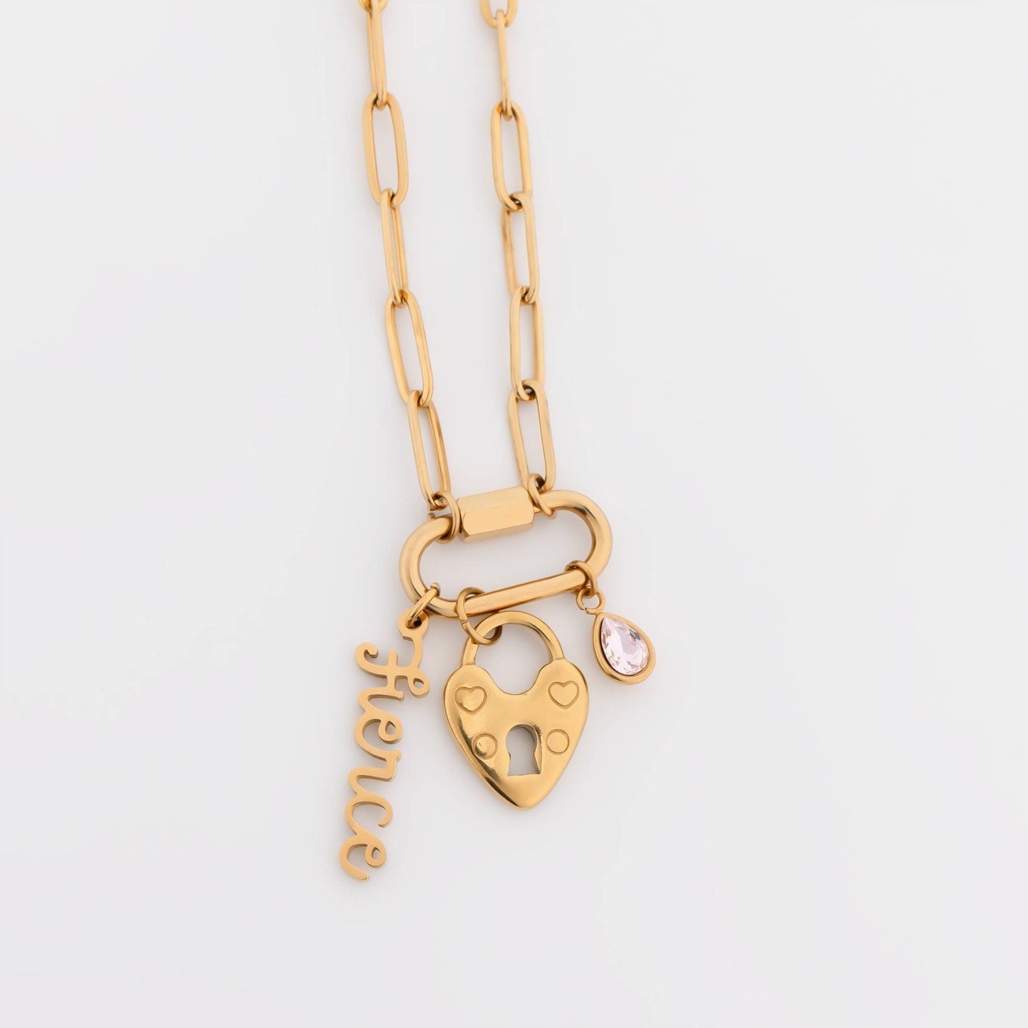 18K Gold PVD Paperclip Carabiner Necklace: Stainless / 18+2"