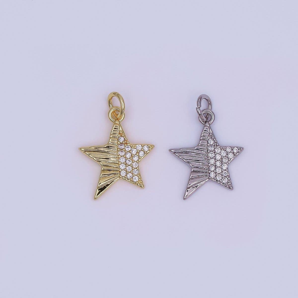 24K Gold Filled Micro Paved CZ Sunburst Star Charm in Gold & Silver | AF428: SILVER