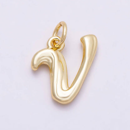 16K Gold Filled 14mm Minimalist Molten Alphabet Initial Letter Charm | Charms-00908 ~ Charms-00933: Letter A