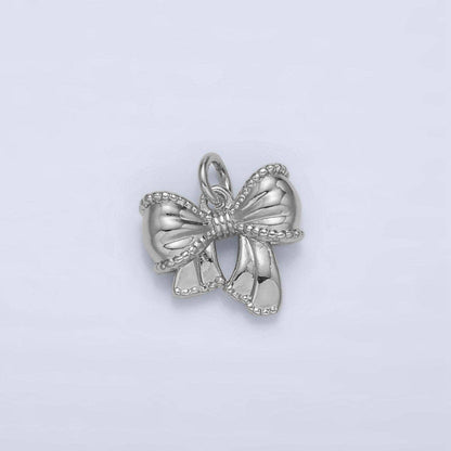 24K Gold Filled Textured Ribbon Bow Charm in Gold & Silver | AC144: Silver