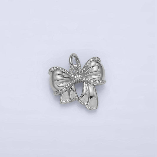 24K Gold Filled Textured Ribbon Bow Charm in Gold & Silver | AC144: Silver