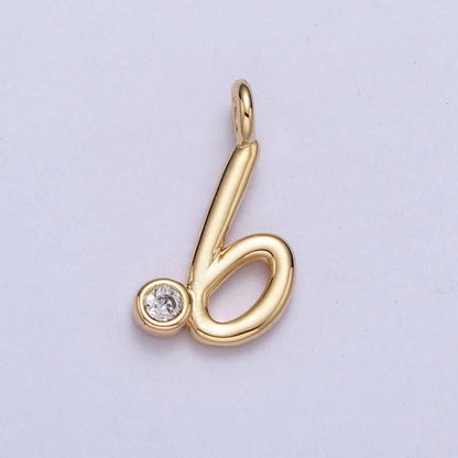Gold Initial Alphabet Lower Case Cursive Letter Clear CZ Personalized Charm | A-507-A-519: Letter S