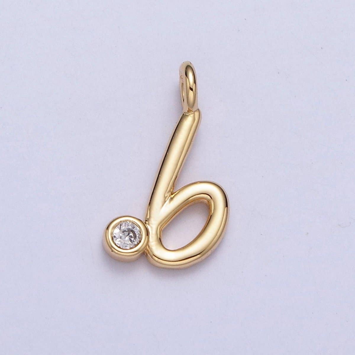 Gold Initial Alphabet Lower Case Cursive Letter Clear CZ Personalized Charm | A-507-A-519: Letter J