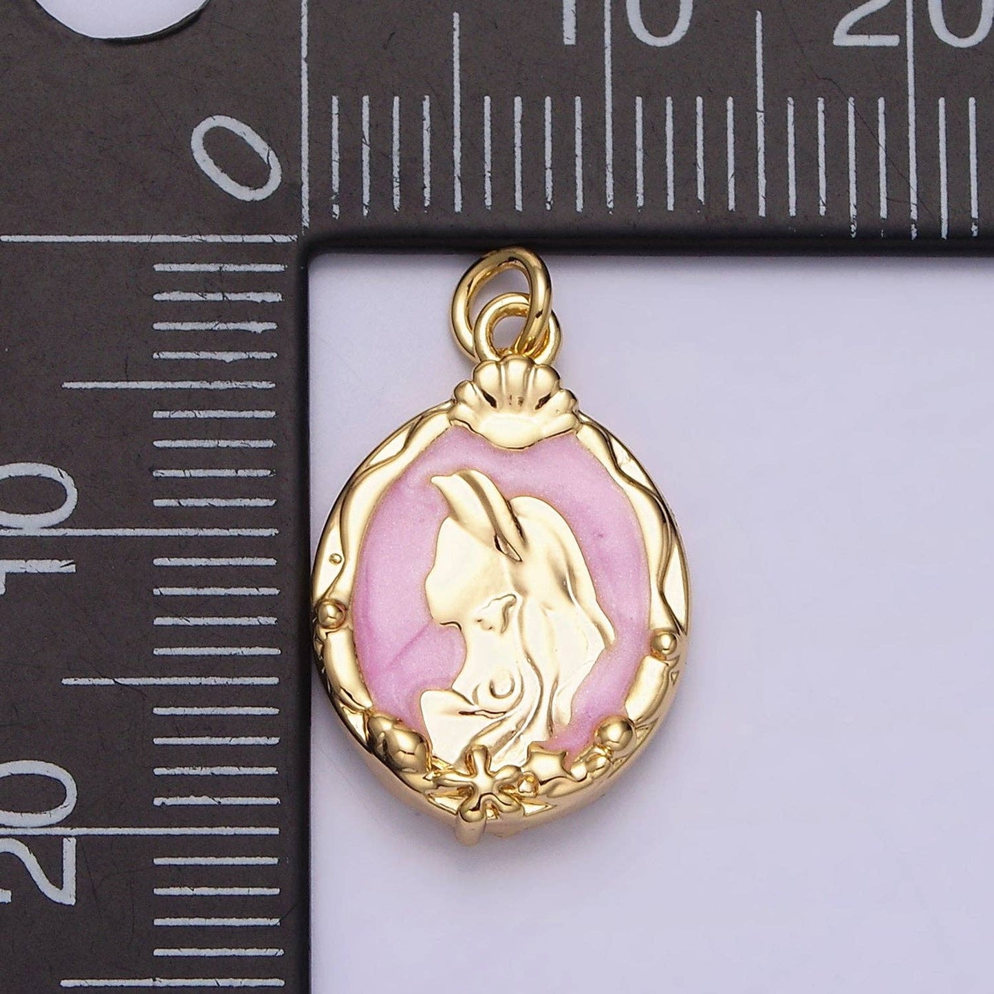 16K Gold Filled Double Sided Princess Mermaid  White, Pink, Blue Sparkly Enamel Charm in Gold & Silver | AC1087 - AC1092: Gold / White