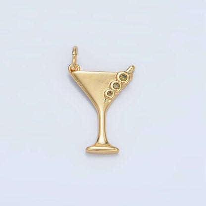 24K Gold Filled Martini Olive Alcohol Drink CZ Mini Charm in Gold & Silver | E311: Silver