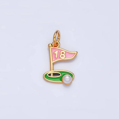 24K Gold Filled Golf Course Pearl Enamel Charm in Gold & Silver | E371: Silver