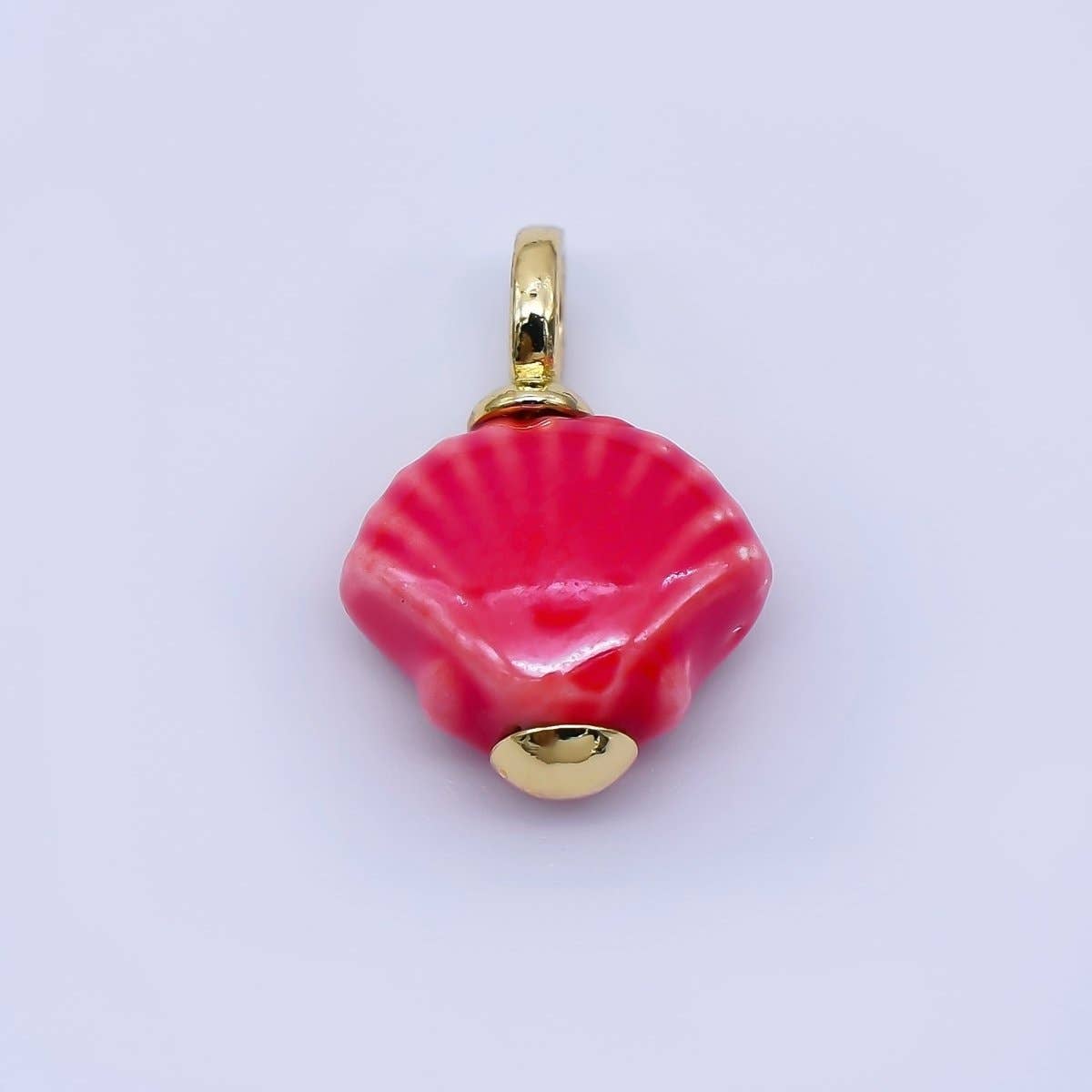 24K Gold Filled 12mm Handmade Ceramic Clam Seashell Charm | AF1577 - 1582: Pink