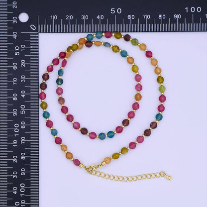 24K Gold Filled 4.5mm Multicolor Natural Gemstone Round Bead 17 Inch Necklace | WA-3151