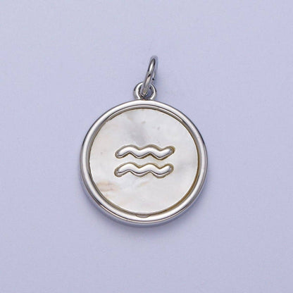 White Gold Filled Zodiac Signs Shell Pearl Round Coin Astrology Horoscope Silver Charm | A-A1731-A-A1736: Aries