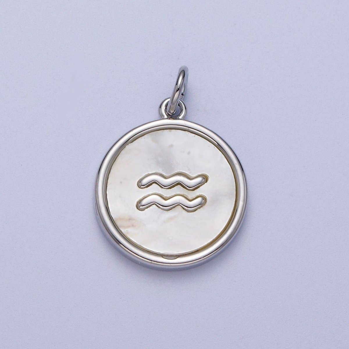 White Gold Filled Zodiac Signs Shell Pearl Round Coin Astrology Horoscope Silver Charm | A-A1731-A-A1736: Leo