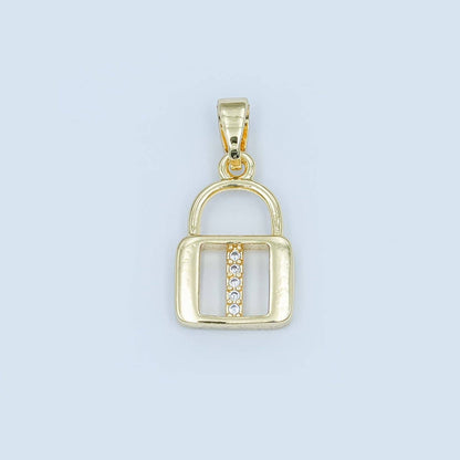 24K Gold Filled Micro Paved Initial Letter Padlock Pendant | A001 - A013: Letter K