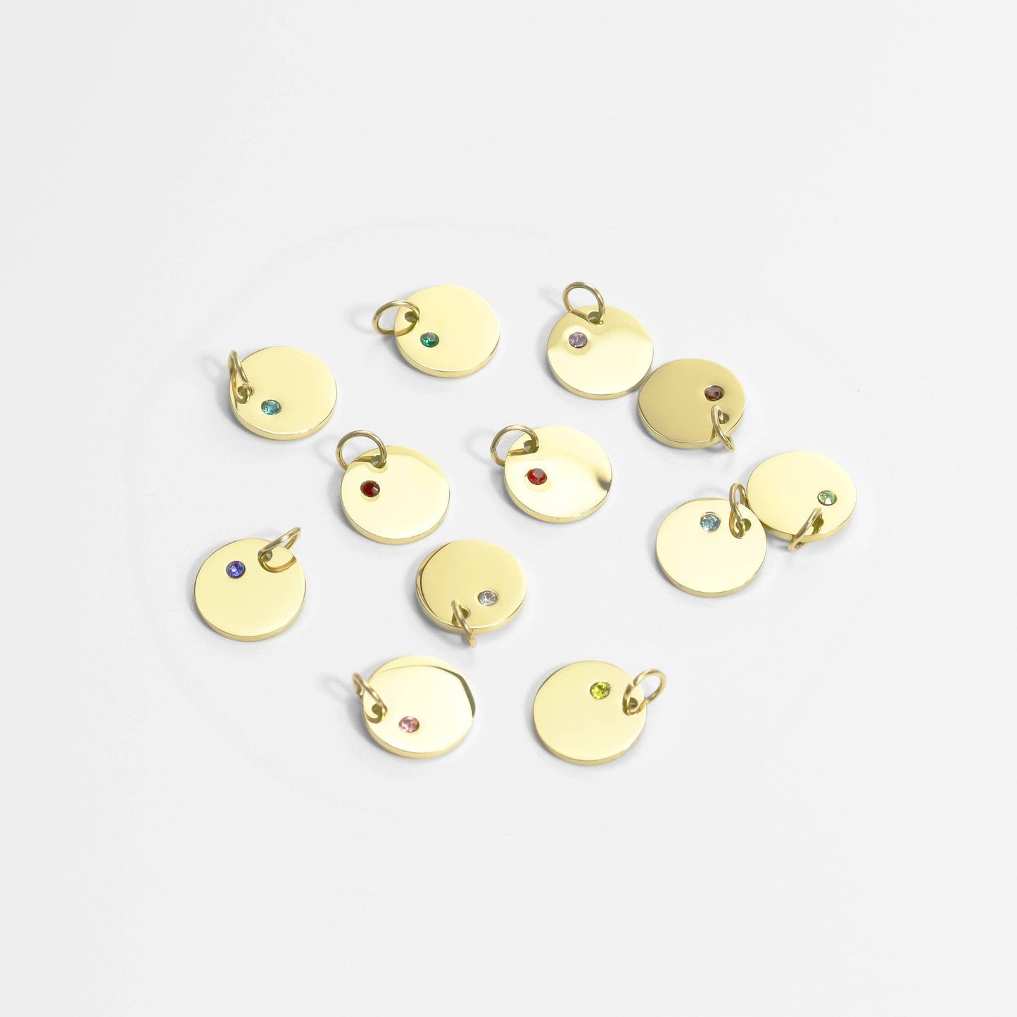 18K Gold PVD Blank Engravable Circle Birthstone Charm: January/Garnet