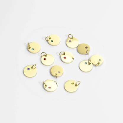18K Gold PVD Blank Engravable Circle Birthstone Charm: January/Garnet