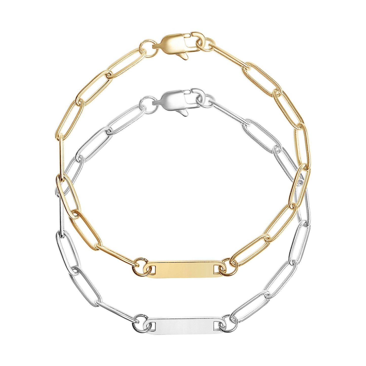 Stainless Steel Engravable Paperclip Bar Bracelet: Gold