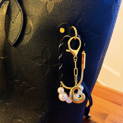 Roped And Pearled Shackle Bag Charm: Black