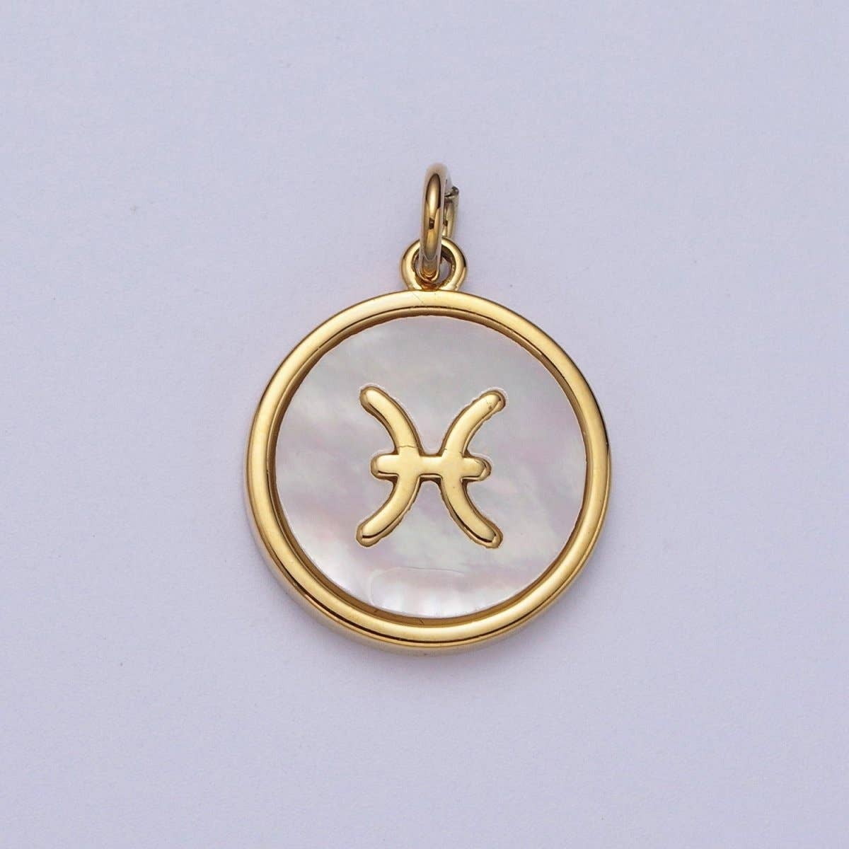 24K Gold Filled Zodiac Signs Shell Pearl Round Coin Charm Astrology Jewelry Making | A-A1367-A-A1372: Taurus
