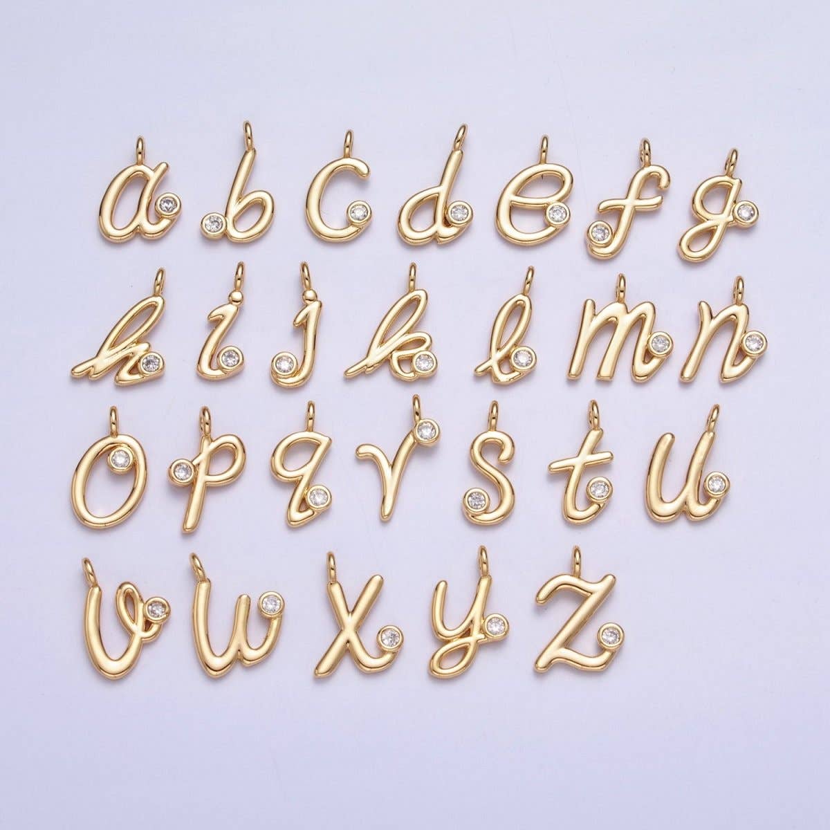 Gold Initial Alphabet Lower Case Cursive Letter Clear CZ Personalized Charm | A-507-A-519: Letter K