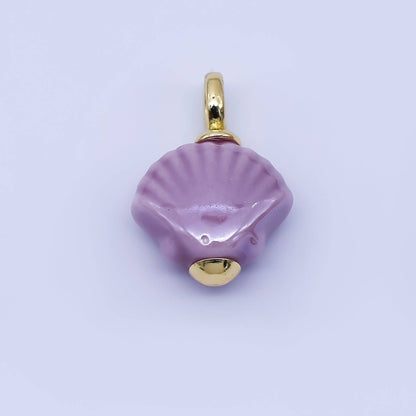 24K Gold Filled 12mm Handmade Ceramic Clam Seashell Charm | AF1577 - 1582: Light Green