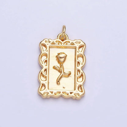 Mini Gold Frame Rose Charm Silver Belle Flower in the Picture frame AC751 AC752: Silver