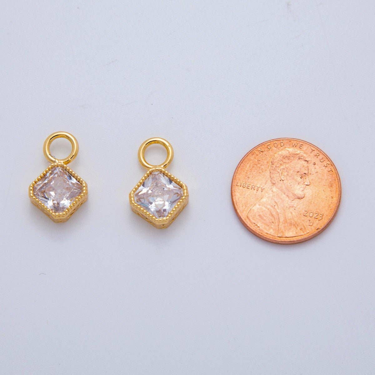 18K Gold Filled Clear CZ Rhombus Bezel Add-On Drop Earring Charm | AF767