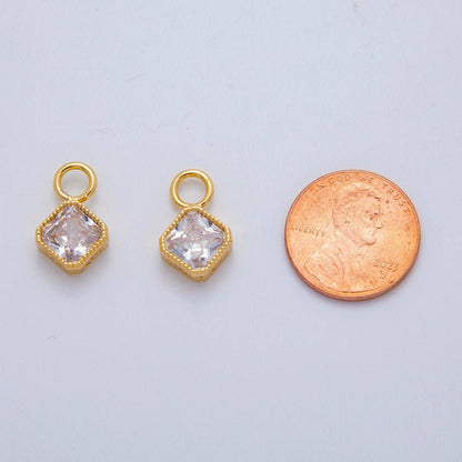 18K Gold Filled Clear CZ Rhombus Bezel Add-On Drop Earring Charm | AF767