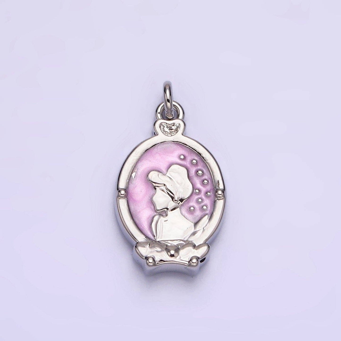 16K Gold Filled Double Sided Cinder Shoe Princess White, Pink, Blue Sparkly Enamel Charm in Gold & Silver | AC1543 - AC1548: Silver / White
