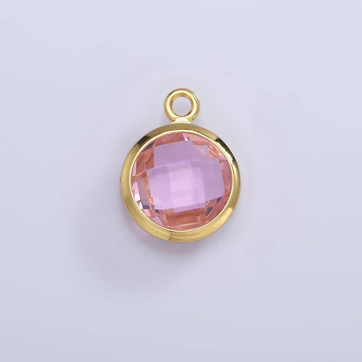 9mm Round BIRTHSTONE Cubic Zirconia Circle Gold Charm Add on Component For Jewelry Making | N-1209 N-1210: Fuchsia