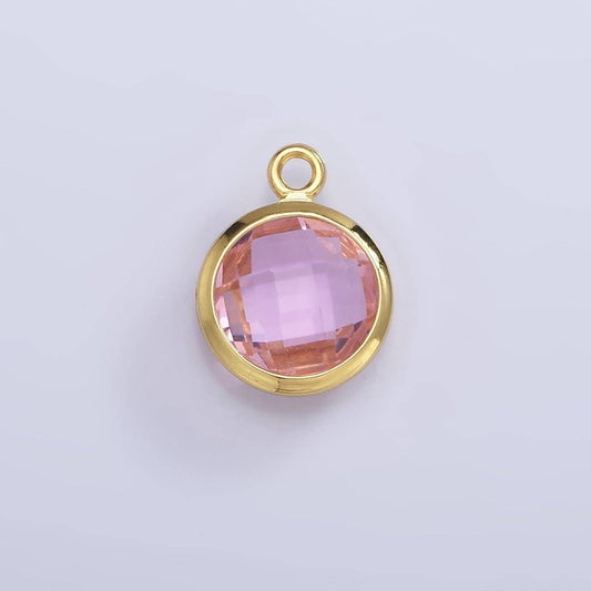 9mm Round BIRTHSTONE Cubic Zirconia Circle Gold Charm Add on Component For Jewelry Making | N-1209 N-1210: Pink