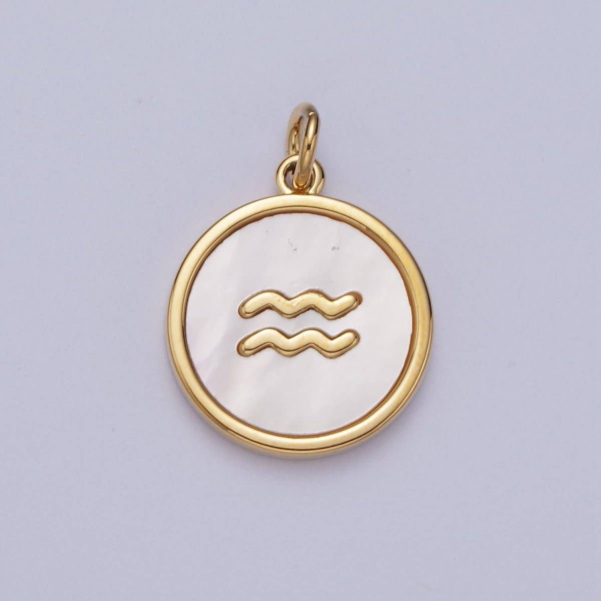 24K Gold Filled Zodiac Signs Shell Pearl Round Coin Charm Astrology Jewelry Making | A-A1367-A-A1372: Libra
