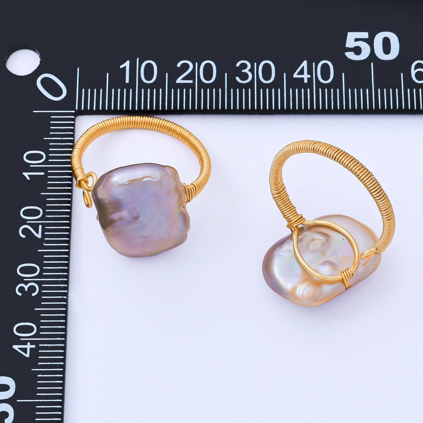 24K Gold Filled Baroque Freshwater Pearl Twisted Statement Solitaire Ring | O1643 O1650: Champagne