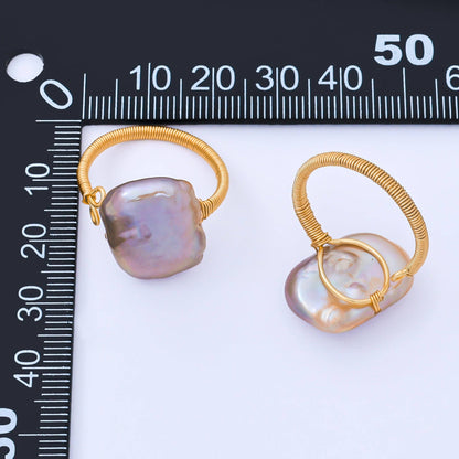 24K Gold Filled Baroque Freshwater Pearl Twisted Statement Solitaire Ring | O1643 O1650: Champagne