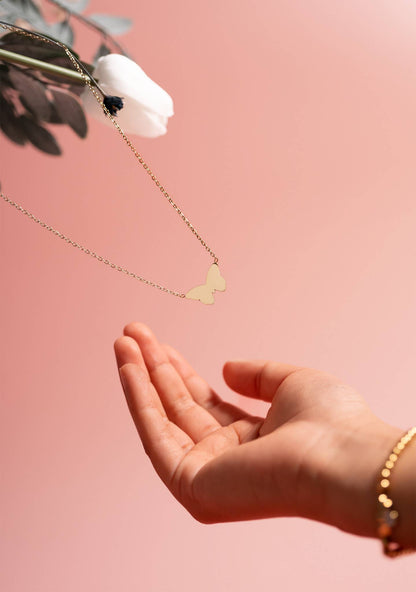 18K Gold PVD Stainless Steel Engravable Butterfly Necklace : Stainless