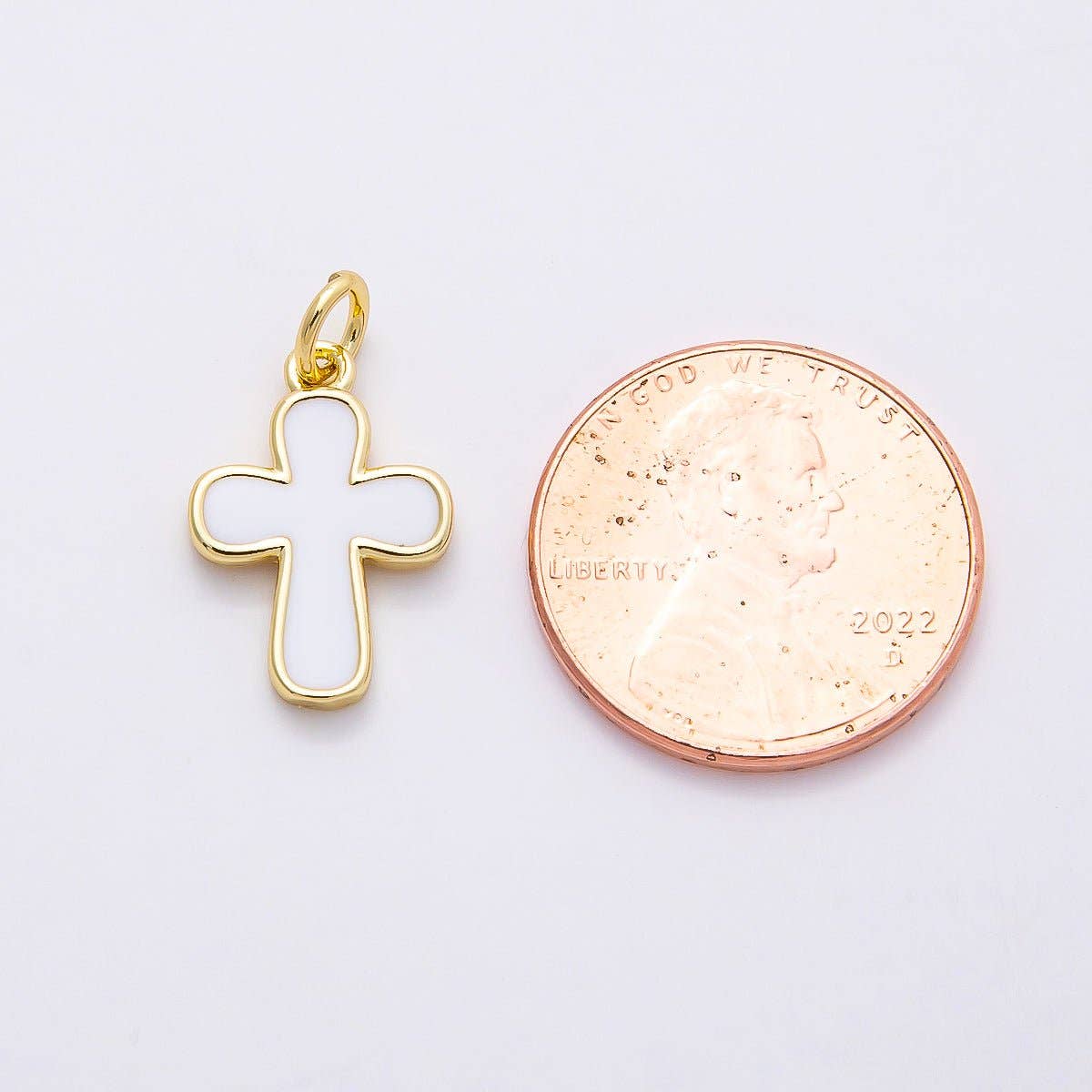 16K Gold Filled 16mm White Enamel Cross Mini Charm | Charms-00844