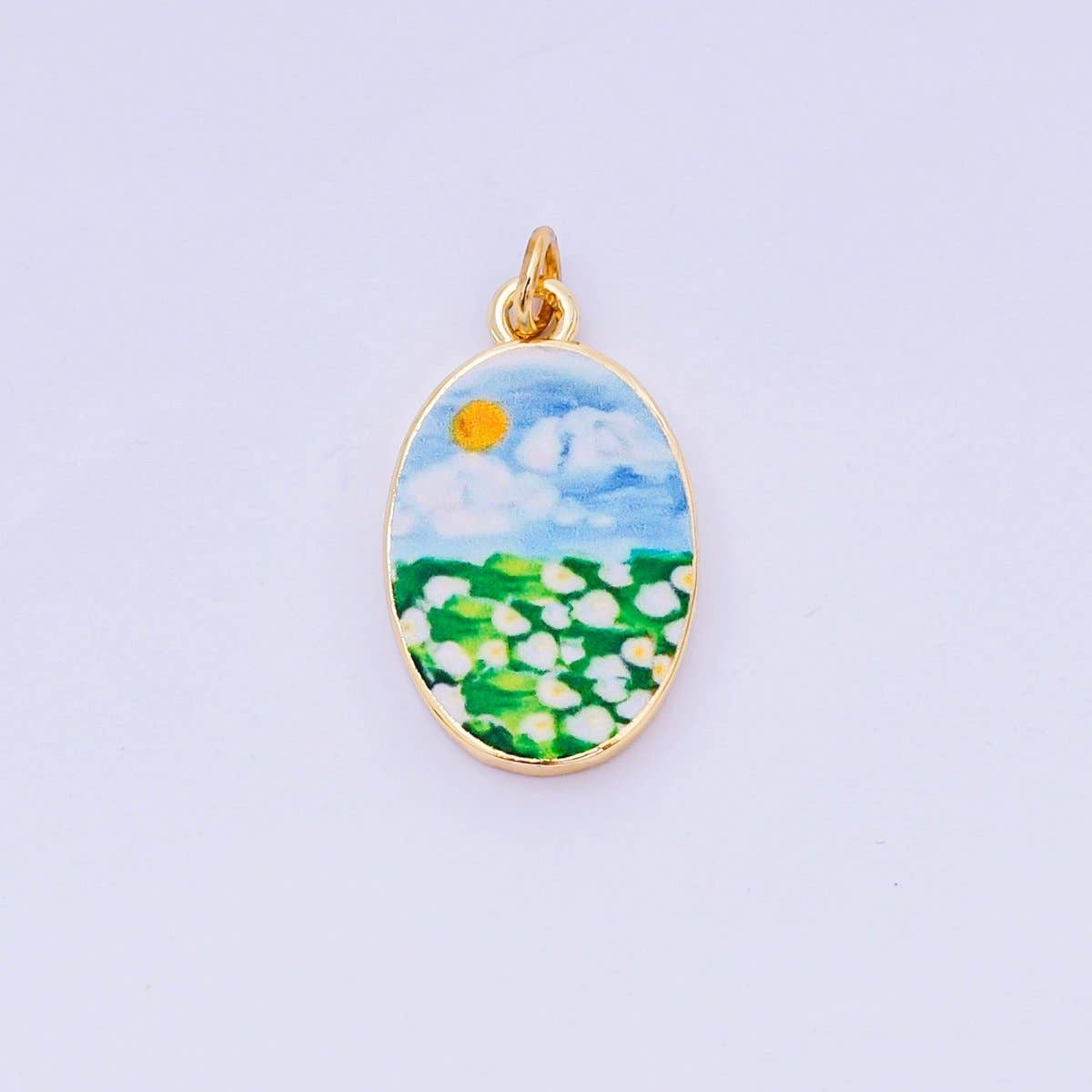 24K Gold Filled 23mm Enamel Art Oval Spring Holiday Charm in Flower, Butterfly, & Nature | AH-544 AH-545, AJ-513, AJ-514, AJ-520, AJ-528 - AJ530, AJ-532 - AJ-535, AJ-539 AJ-540, AJ-544 AJ-545, AJ-547: 6. Blue Lemon