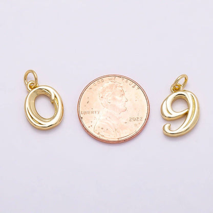 16K Gold Filled 14mm Minimalist Molten Number Numerology Charm | Charms-00878 ~ Charms-00887: Numbers 0-9 Set