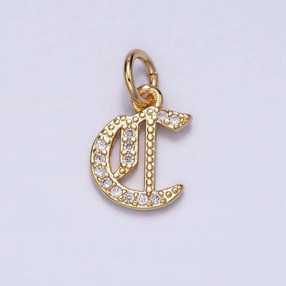 16K Gold Filled Initial Letter Old English Font Personalized Micro Paved Add-On Charm | A-572-A-584: ALL INITIAL