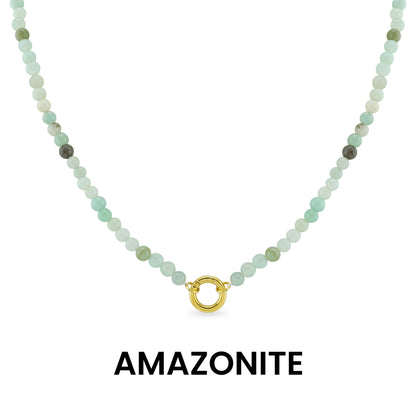 Semi Precious Natural Stone Charm Keeper Necklace: Amazonite