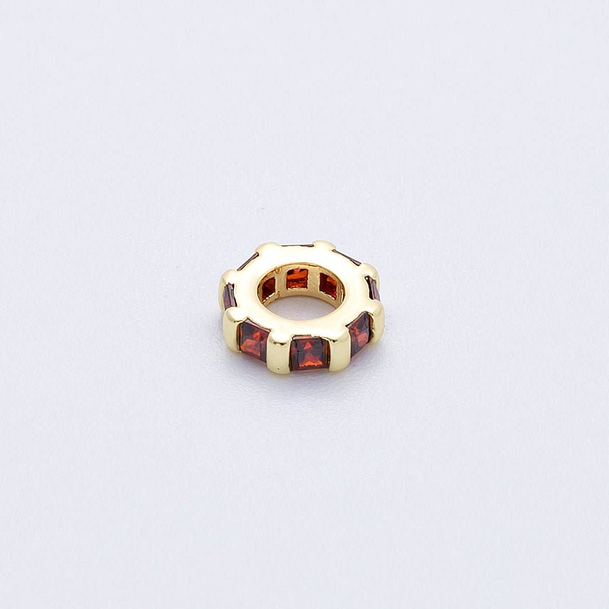 16K Gold Filled 8mm Personalized Birthstone Micro Paved Round CZ Rondelle Spacer Bead | Beads-00152 ~ Beads-00163: October - Pink Tourmaline