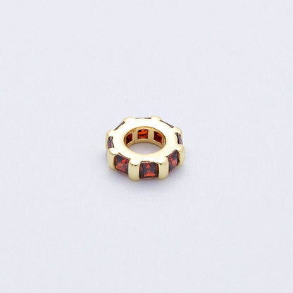 16K Gold Filled 8mm Personalized Birthstone Micro Paved Round CZ Rondelle Spacer Bead | Beads-00152 ~ Beads-00163: October - Pink Tourmaline