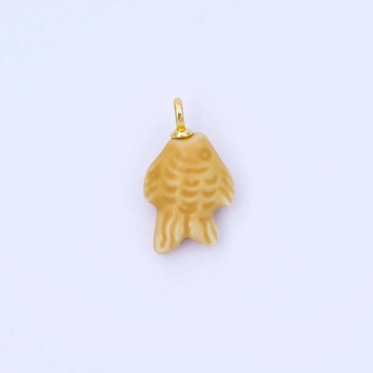 24K Gold Filled 25mm Orange, Red, Yellow, Blue, Green, Teal Fish Ceramic Porcelain Drop Charm | C960 - C963: Red