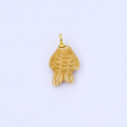 24K Gold Filled 25mm Orange, Red, Yellow, Blue, Green, Teal Fish Ceramic Porcelain Drop Charm | C960 - C963: Red
