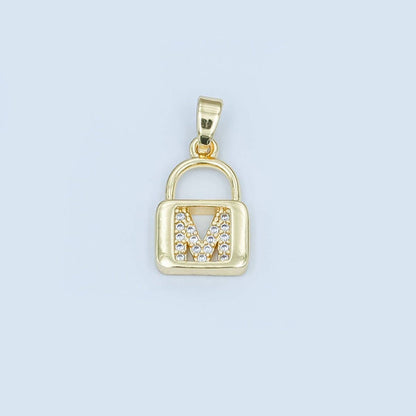 24K Gold Filled Micro Paved Initial Letter Padlock Pendant | A001 - A013: Letter K