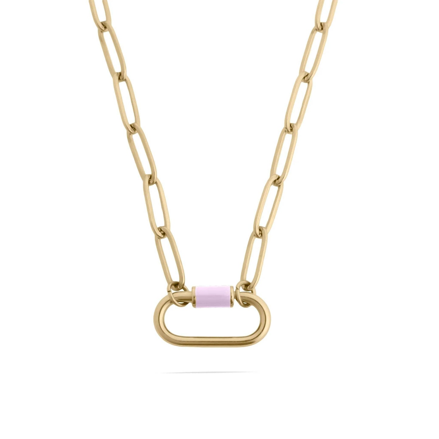 18K Gold PVD Colorful Carabiner Necklace: Pink / 18"+2"